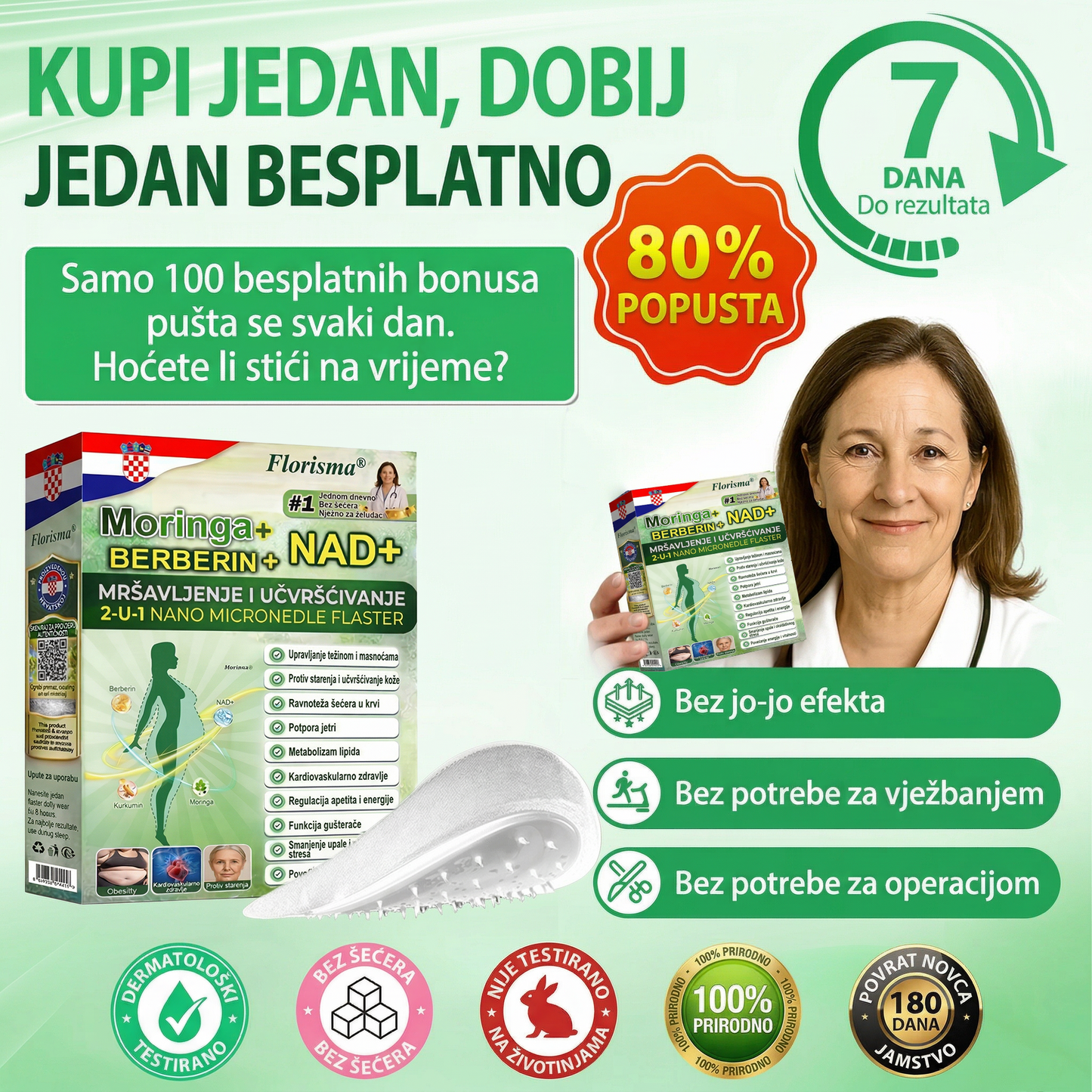 Plaćanje pouzećem dostupno 【Posljednji dan akcije: 70 % popusta】 Florisma® 👩⚕️Moringa & Berberin 10-u-1 Napredni Nano Mikroiiglički Flaster Pogodno za pretilost, dijabetes, apneju u snu i probleme s zglobovima 💫