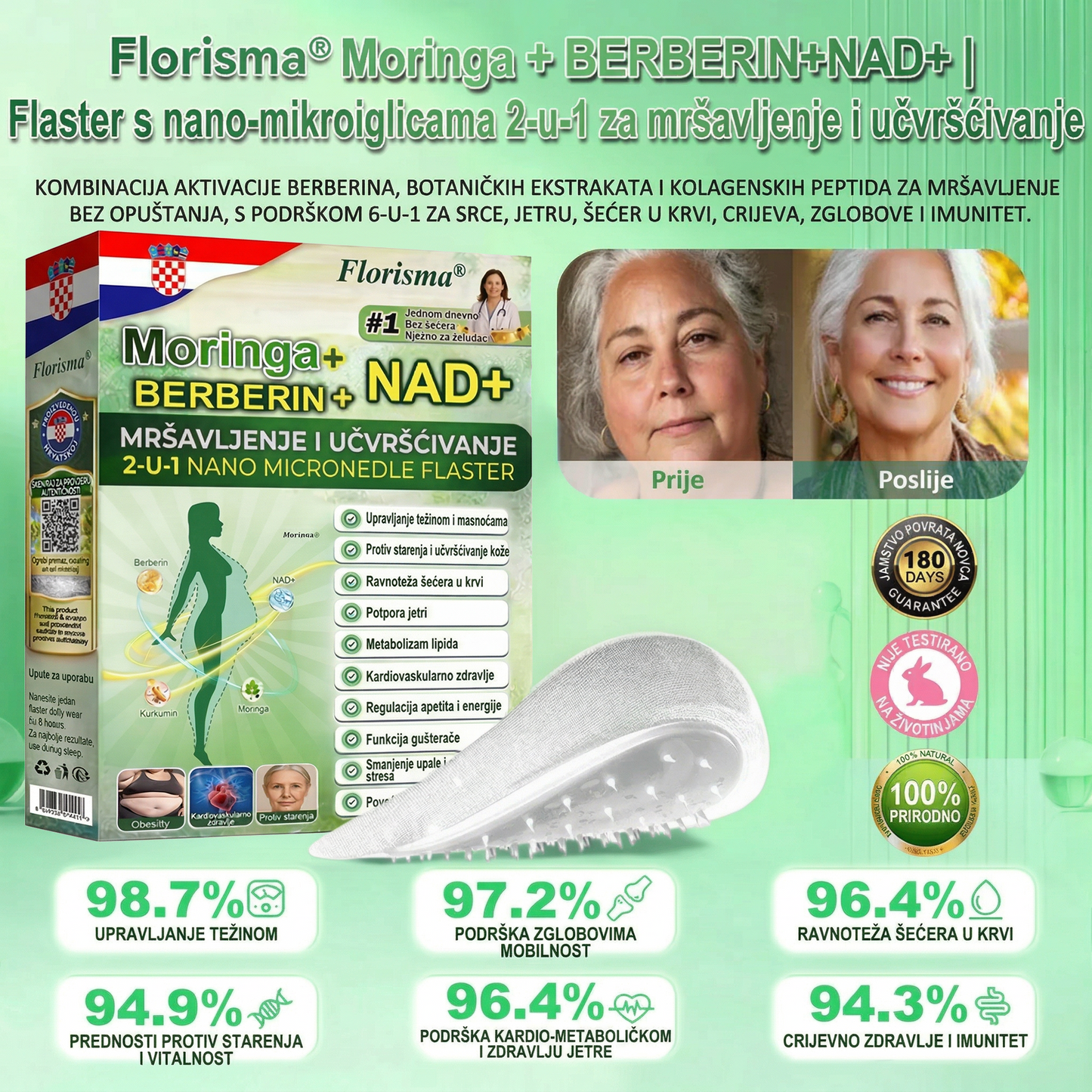 Plaćanje pouzećem dostupno 【Posljednji dan akcije: 70 % popusta】  Florisma® 👩‍⚕️Moringa & Berberin 10-u-1 Napredni Nano Mikroiiglički Flaster Pogodno za pretilost, dijabetes, apneju u snu i probleme s zglobovima 🌱
